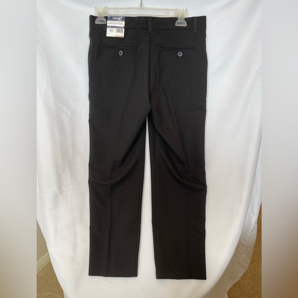 NWT Izod Boys Black Flat Front Stretch Devant Plat Extensible Dress Pants - Picture 6 of 6